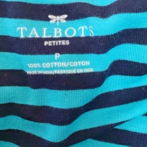Talbots Petite Nautical Stripe Rhinestone Neck Long Sleeve Crew Neck Shirt - Picture 8 of 9